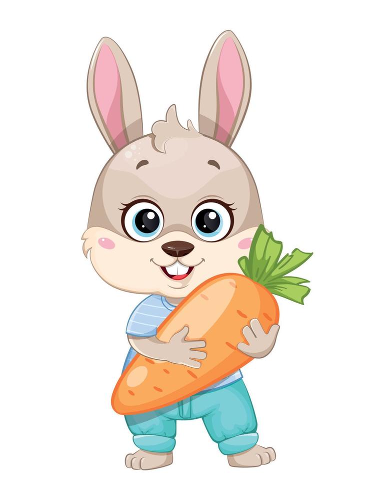 lapin mignon tenant une carotte fraîche vecteur