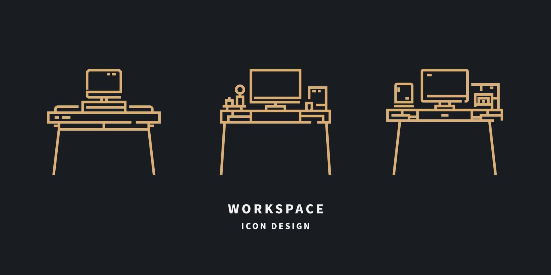 icônes de l'espace de travail. ensemble de contour de bureau. illustration vectorielle. vecteur