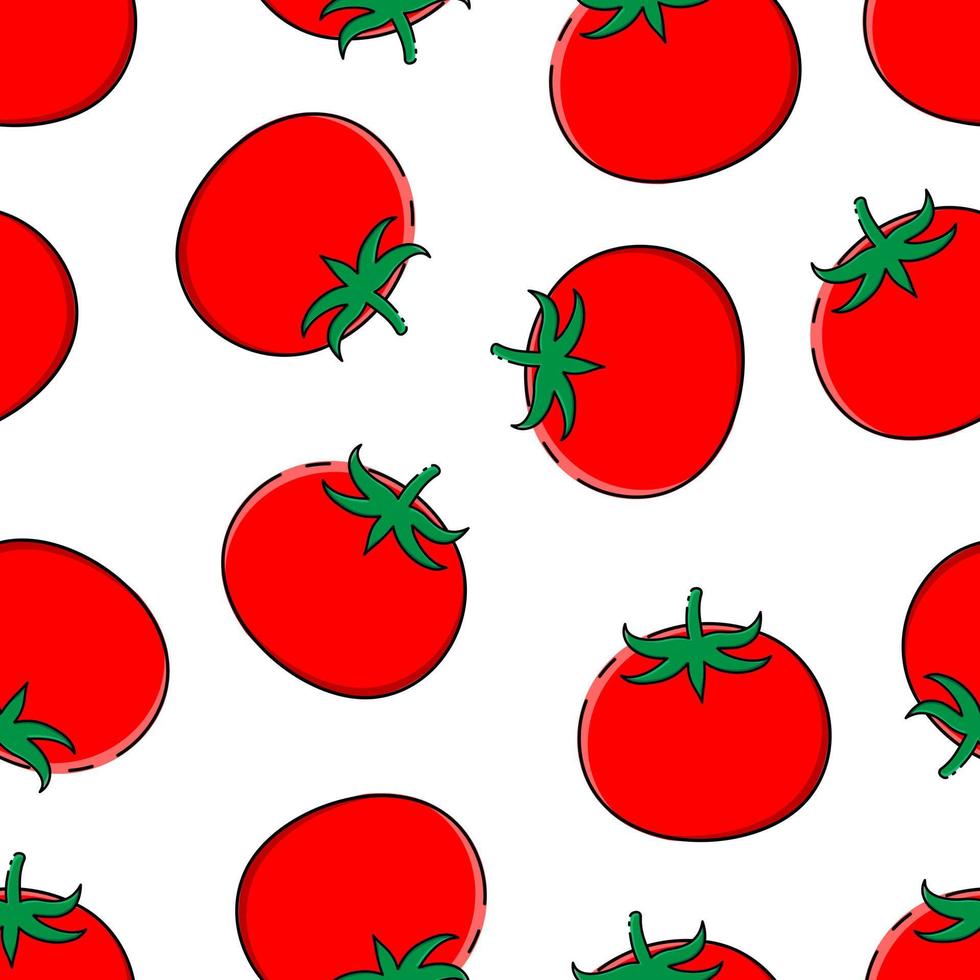 motif de fruits sans soudure de vecteur, tomates rouges juteuses sur fond blanc. motif végétalien moderne, pour la décoration de produits végétariens et la décoration vecteur