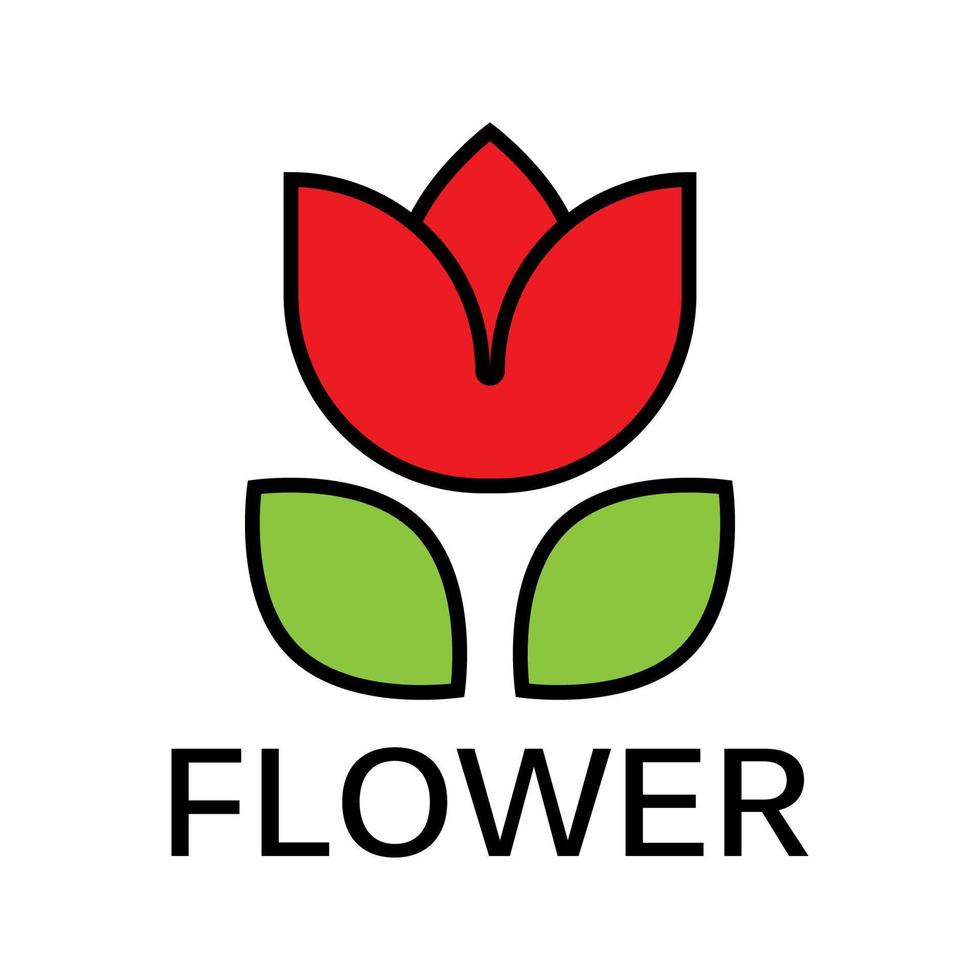 logo de fleur rose rouge à trait plat pour fleuriste vecteur