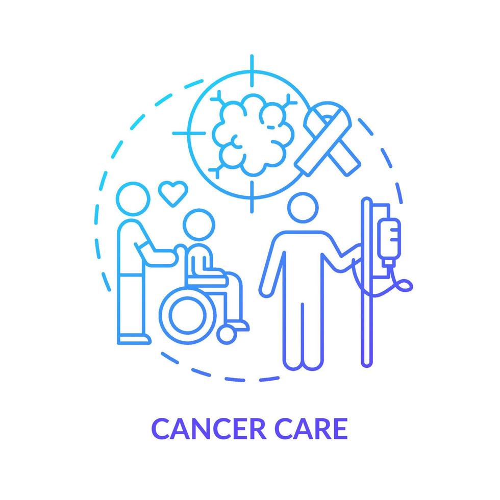 icône de concept de dégradé bleu de soins contre le cancer. traitement des maladies oncologiques. illustration de ligne mince d'idée abstraite de service de centre médical. dessin de contour isolé. vecteur