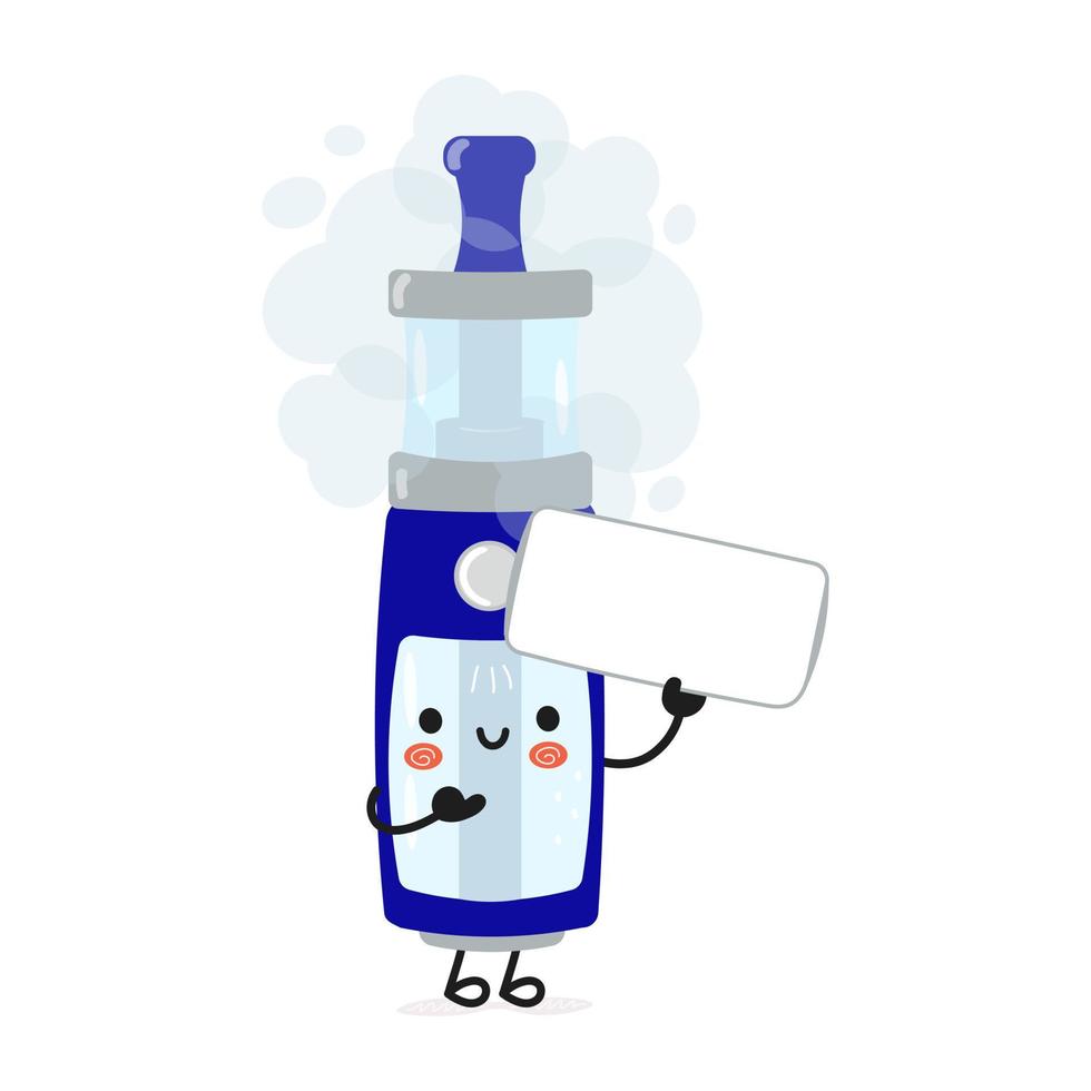 personnage d'affiche de vape drôle mignon. illustration de personnage kawaii de dessin animé dessiné à la main de vecteur. fond bleu isolé. affiche de vapotage vecteur