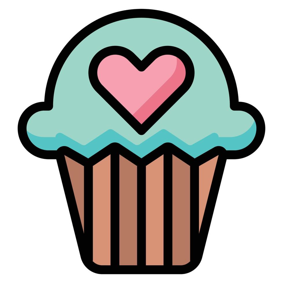 cupcake, icône, ligne, couleur, vecteur, illustration vecteur