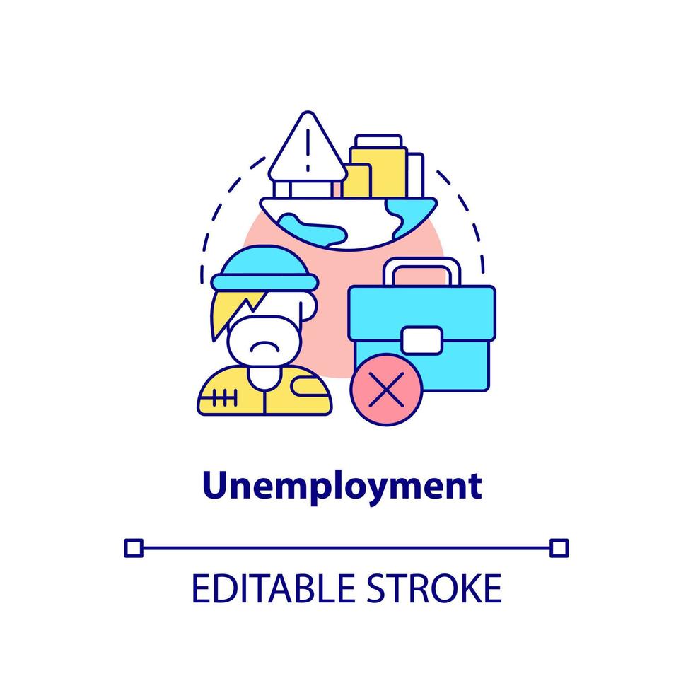 icône de concept de chômage. l'itinérance cause une illustration de ligne mince d'idée abstraite. mauvaises conditions du marché du travail. dessin de contour isolé. trait modifiable. vecteur