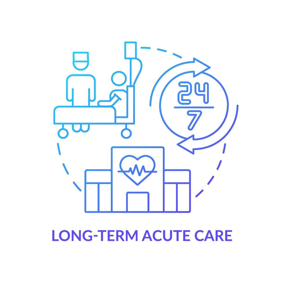 icône de concept de gradient bleu de soins aigus à long terme. traitement hospitalier. illustration de ligne mince d'idée abstraite de service de centre médical. dessin de contour isolé. vecteur