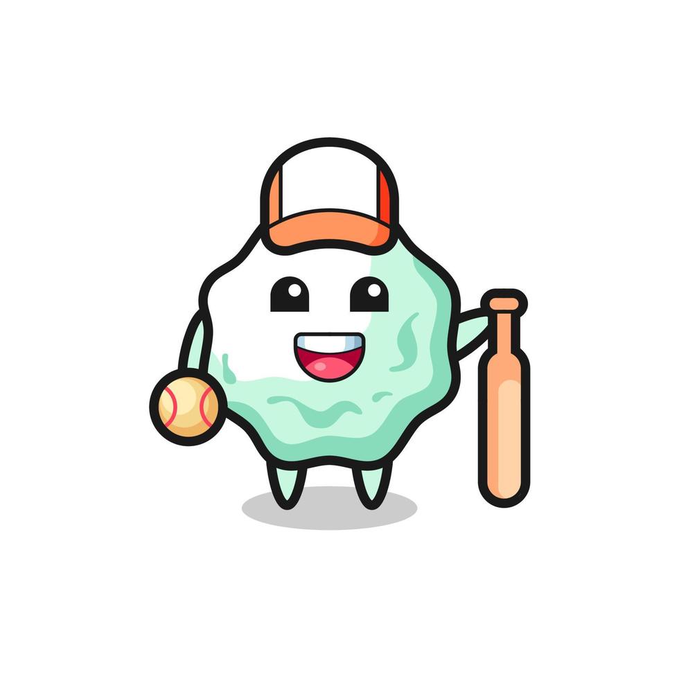 personnage de dessin animé de chewing-gum en tant que joueur de baseball vecteur