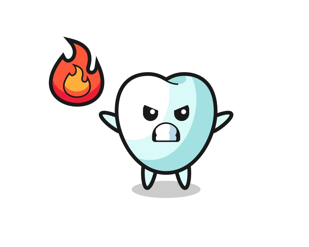 Caricature de personnage de dent avec un geste de colère vecteur