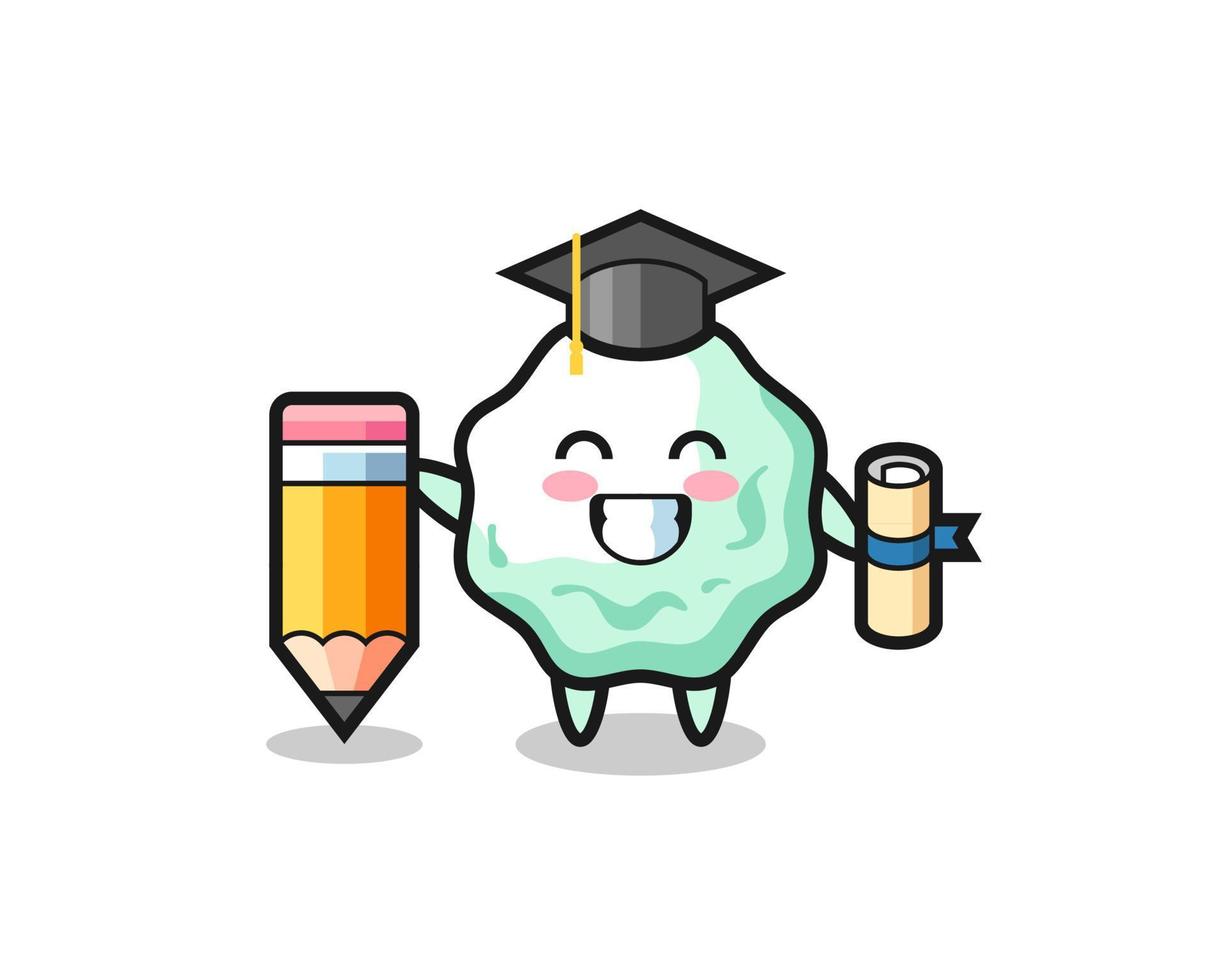 le dessin animé d'illustration de chewing-gum est l'obtention du diplôme avec un crayon géant vecteur
