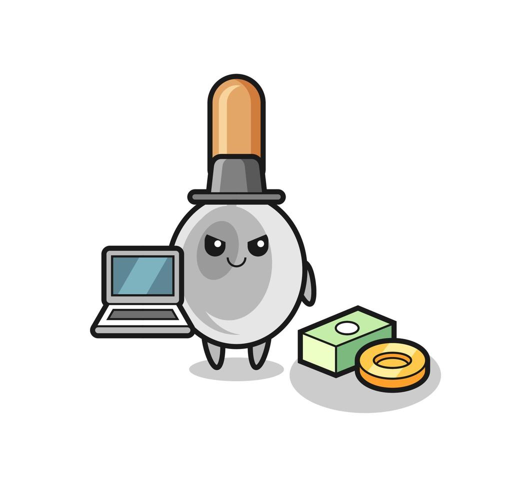 illustration de mascotte de cuillère de cuisine en tant que hacker vecteur