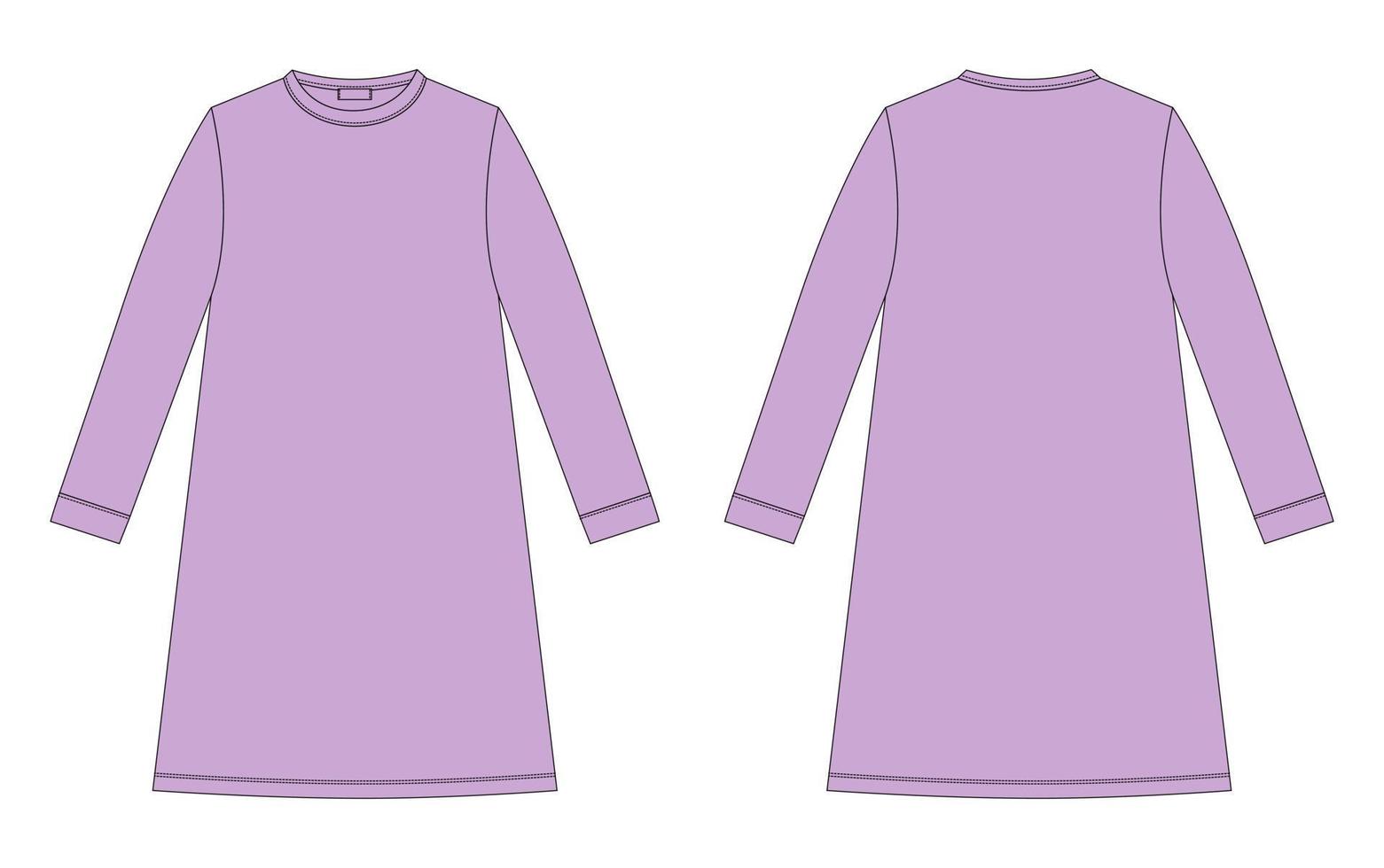 croquis technique chemise de nuit. nuisette en coton pour enfants. couleur lilas. vecteur