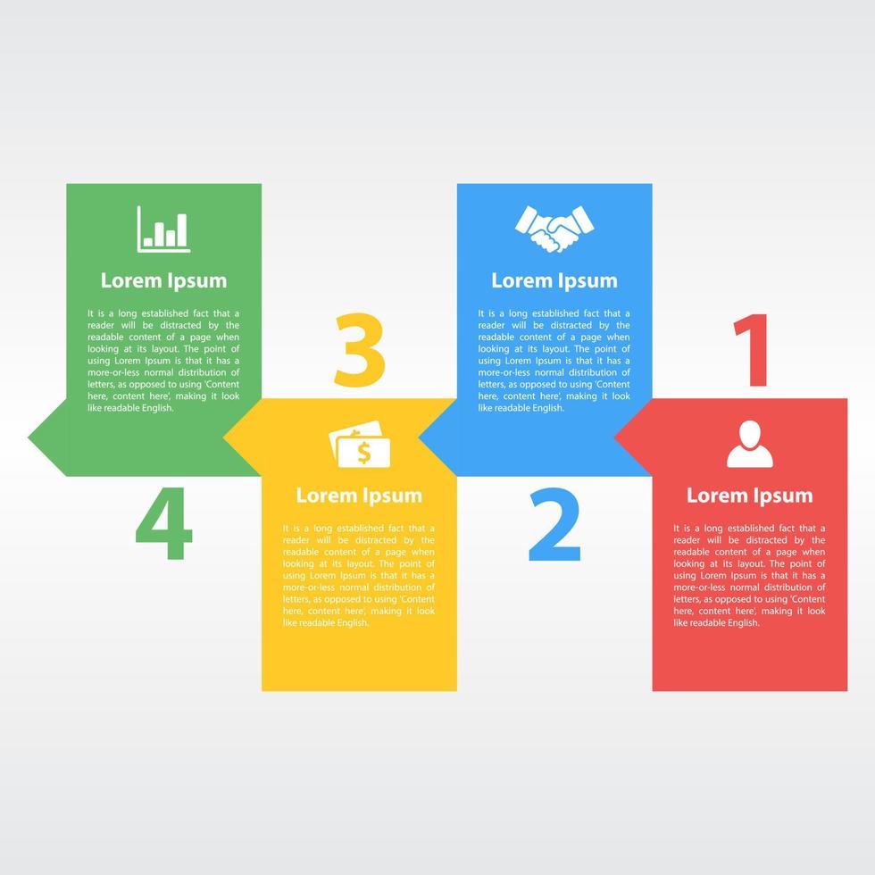 modèle de conception d'infographie d'entreprise avec 4 étapes ou options utilisant pour le diagramme de processus, la mise en page du flux de travail, l'organigramme, l'infographie et la bannière vecteur