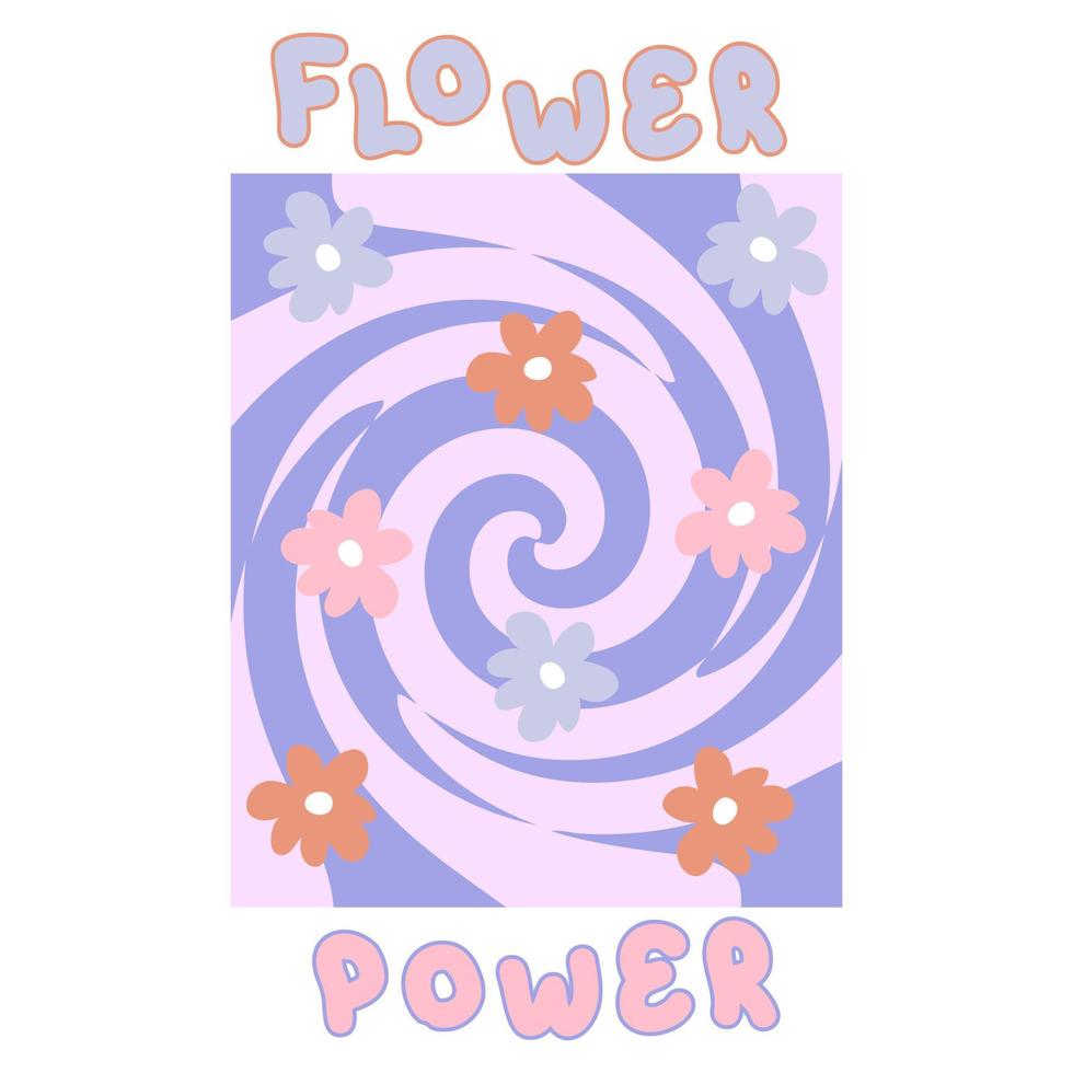 imprimé slogan flower power avec des fleurs groovy dans le style des années 1970. vecteur