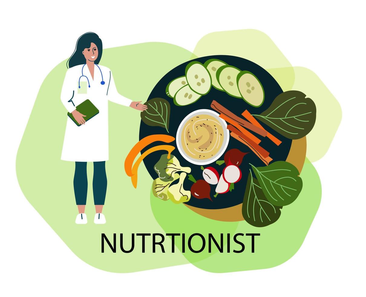 notion de nutritionniste. thérapie nutritionnelle. illustration de vecteur de dessin animé.