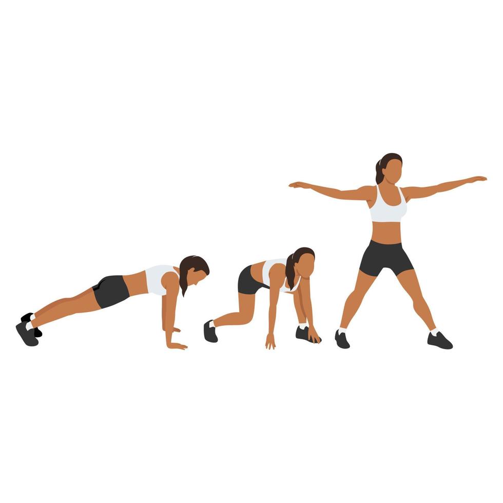 femme faisant de l'exercice de burpees de surfeur. illustration de vecteur plat isolé sur fond blanc