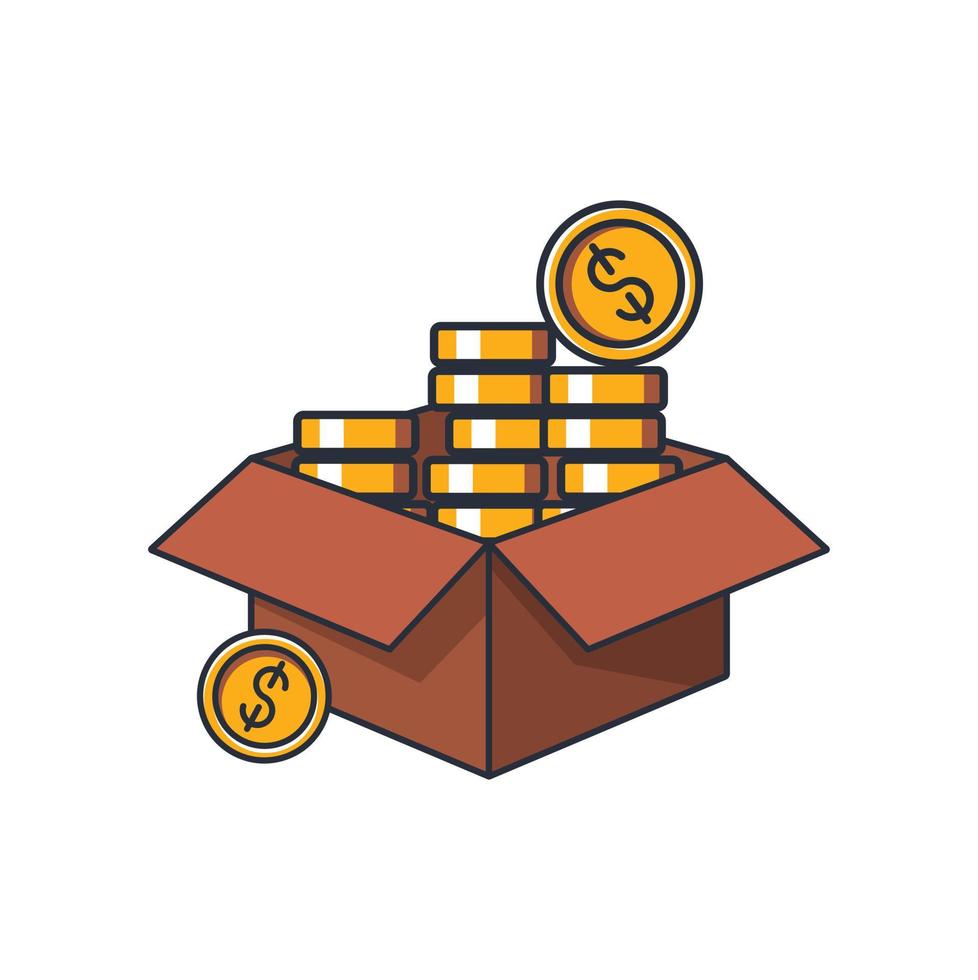 icône mince colorée de collection de pièces d'argent dans la boîte, illustration vectorielle de concept d'affaires et de transport. vecteur