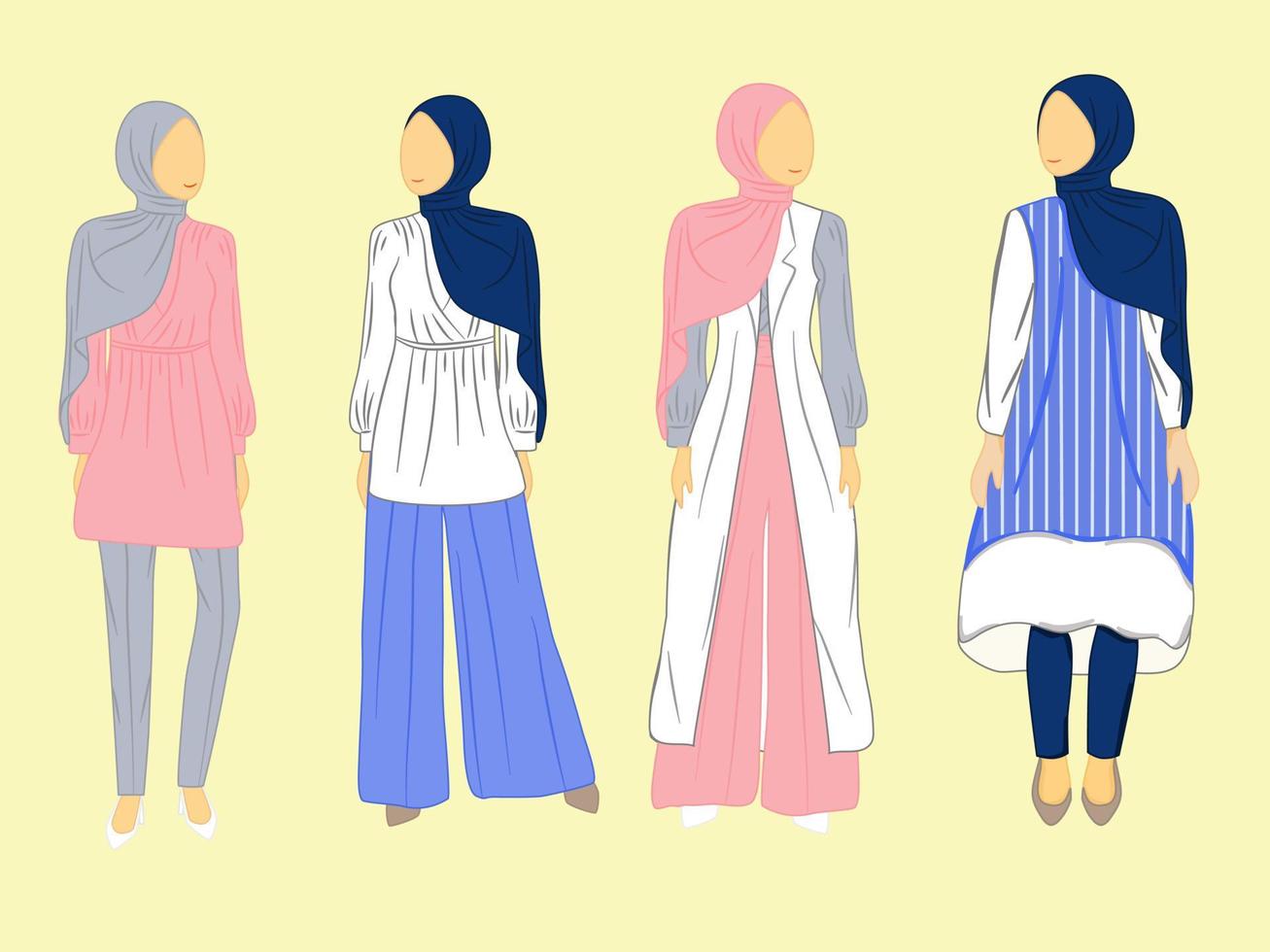 ensemble de collection hijab fille porter des vêtements modernes et dernier cri vecteur