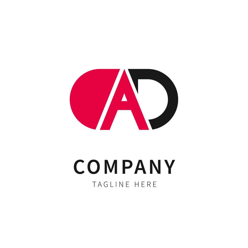 logo lettre ad avec couleur rouge et noire vecteur