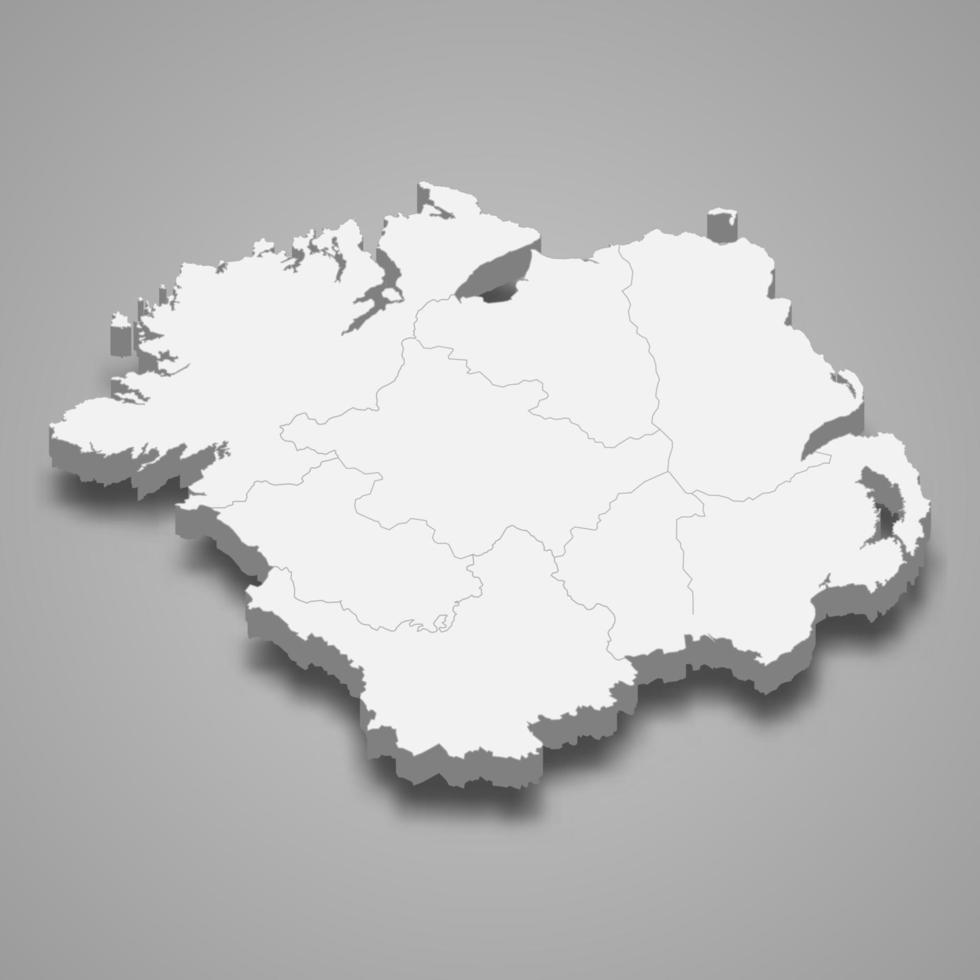 La carte isométrique 3d de l'ulster est une province d'irlande vecteur