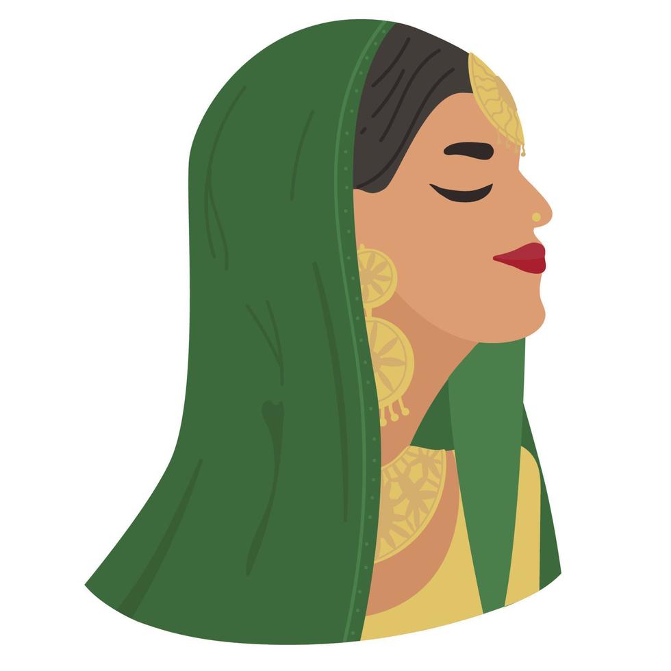 visage de femme indienne heureuse avec photo de profil hiyab avatar personnage de dessin animé portrait illustration vectorielle vecteur