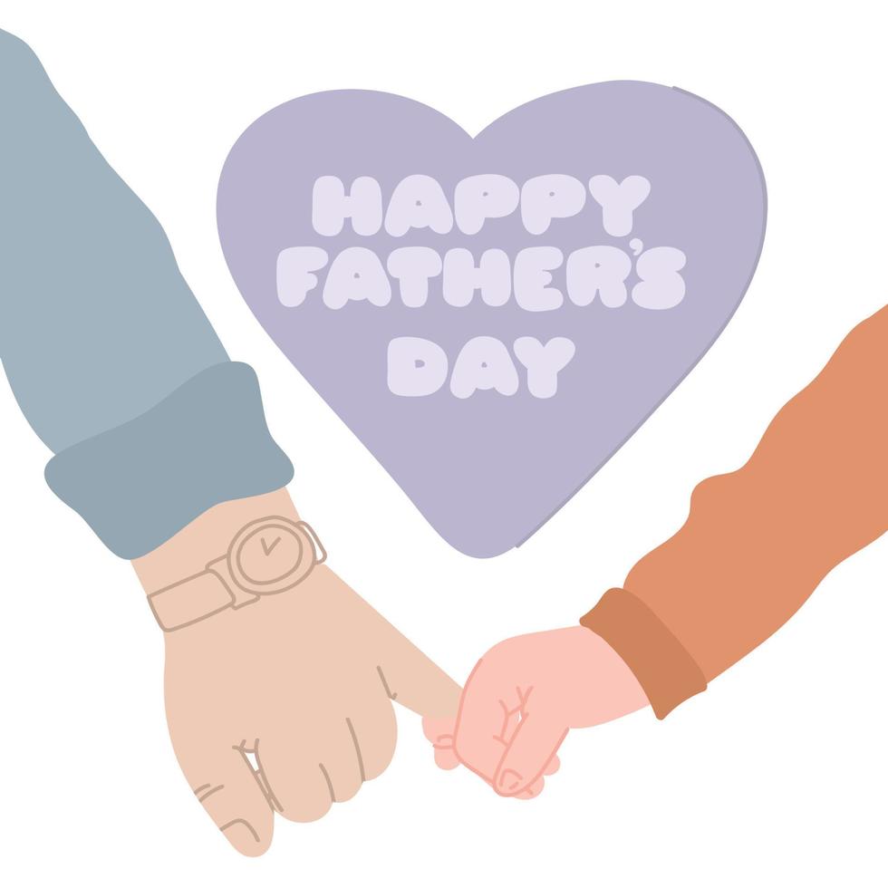 joyeuse fête des Pères. illustration vectorielle. homme, papa, père tient la main de l'enfant. célébrant la fête des pères, une bannière ou une affiche. vecteur