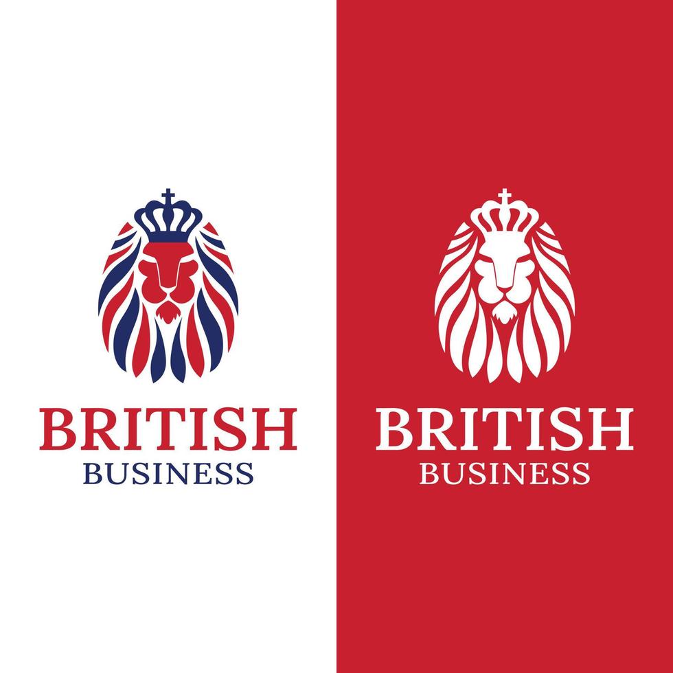 tête de lion britannique avec modèle de conception de logo de couronne de roi vecteur