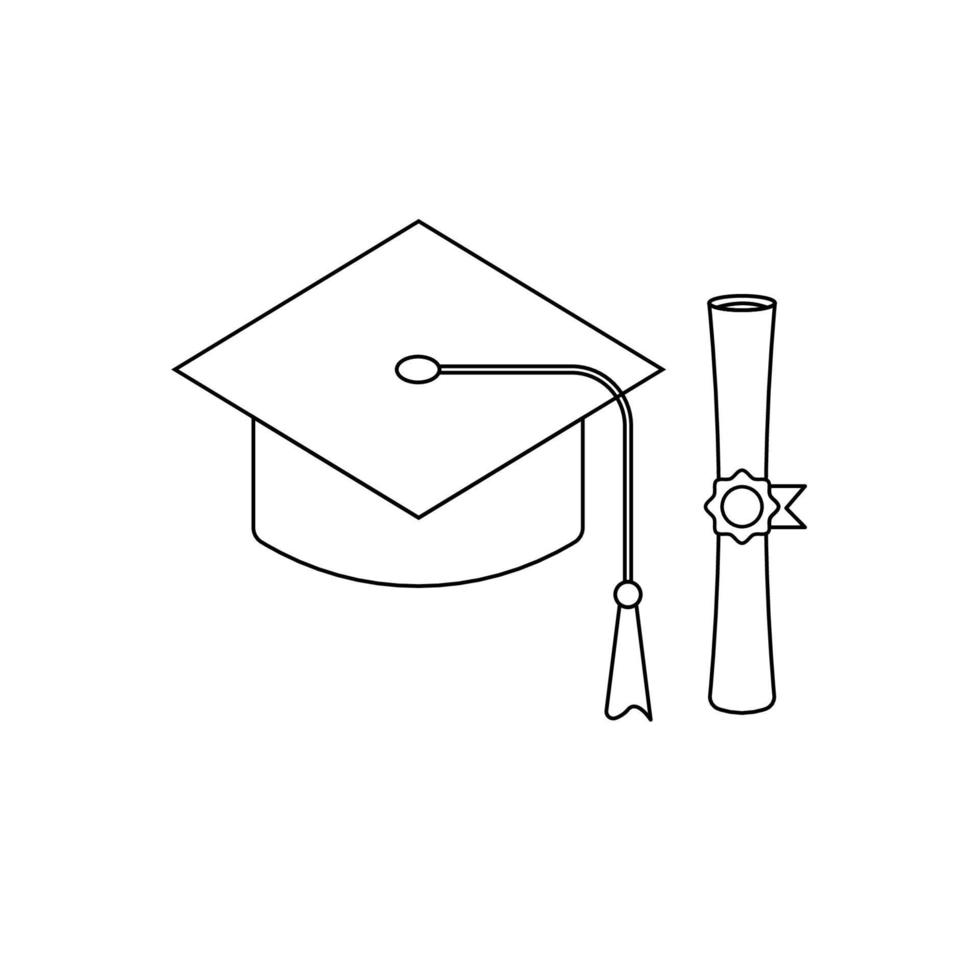 chapeau de graduation et illustration d'icône de contour de défilement sur fond blanc isolé vecteur