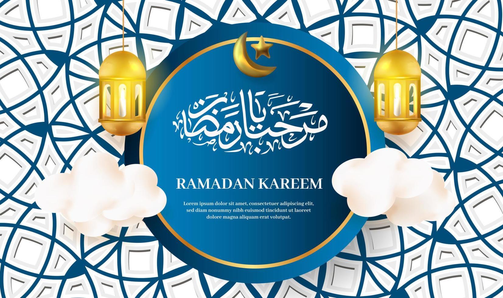 bannières et cartes de voeux ramadan kareem, avec calligraphie, croissant de lune et lanternes vecteur