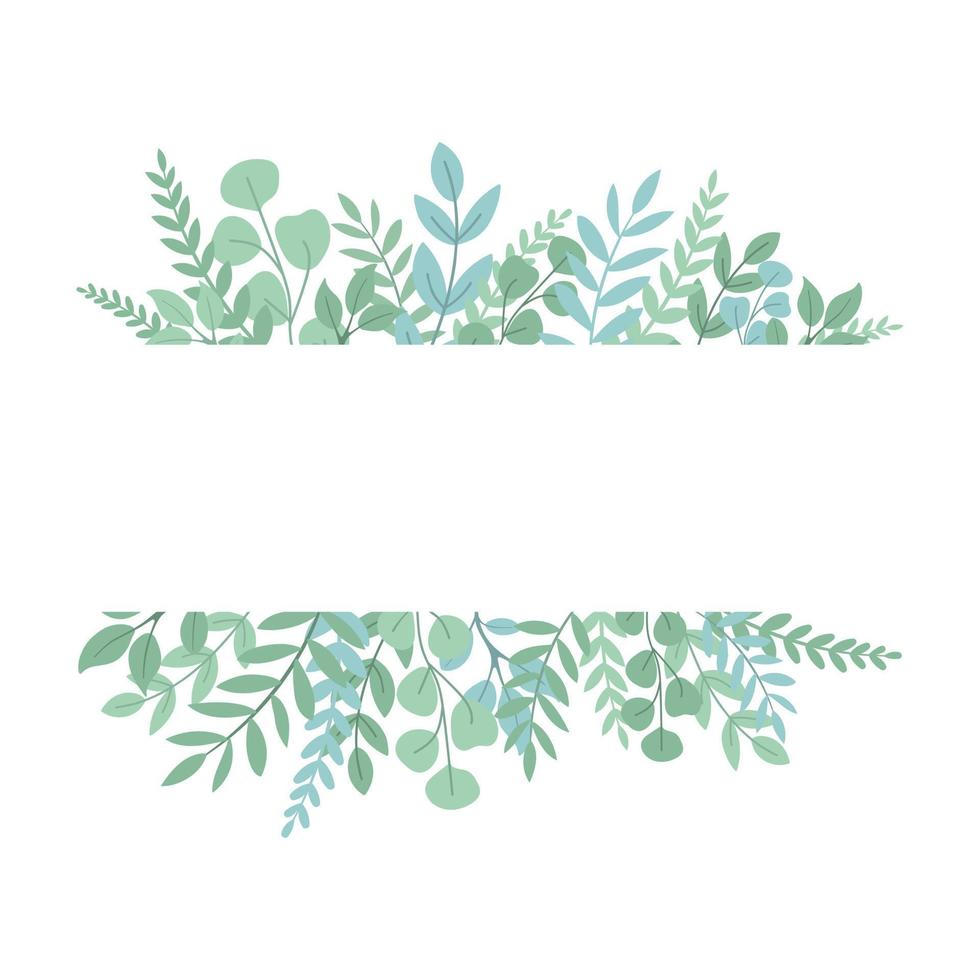 feuilles vertes et branches modèle de cadre vectoriel décoratif. isolé sur fond blanc. conception pour les invitations de mariage et les cartes de voeux
