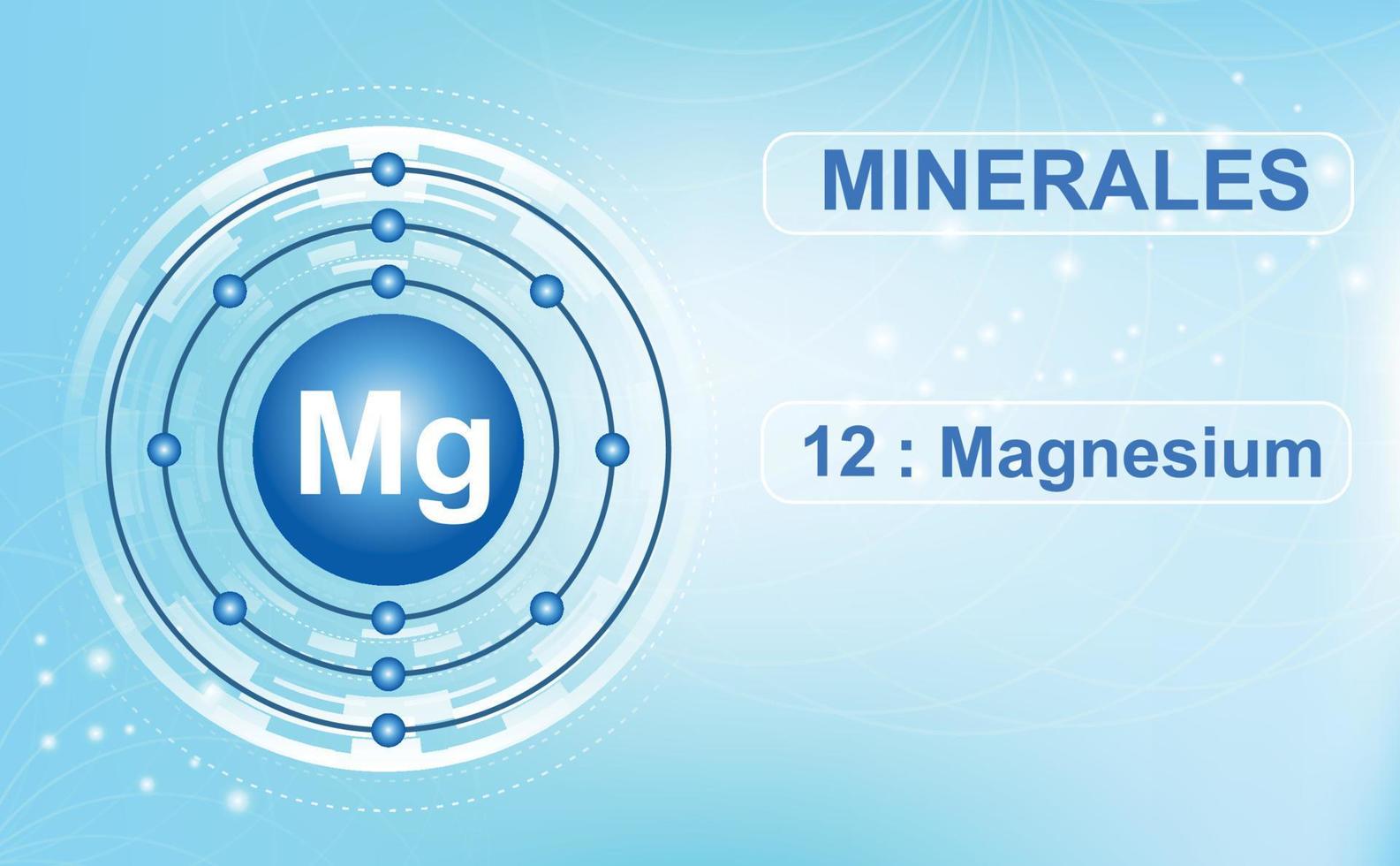 diagramme de coquille électronique pour le minéral et le macroélément mg, le magnésium, le 12e élément du tableau périodique des éléments. abstrait bleu clair. affiche d'information. illustration vectorielle vecteur