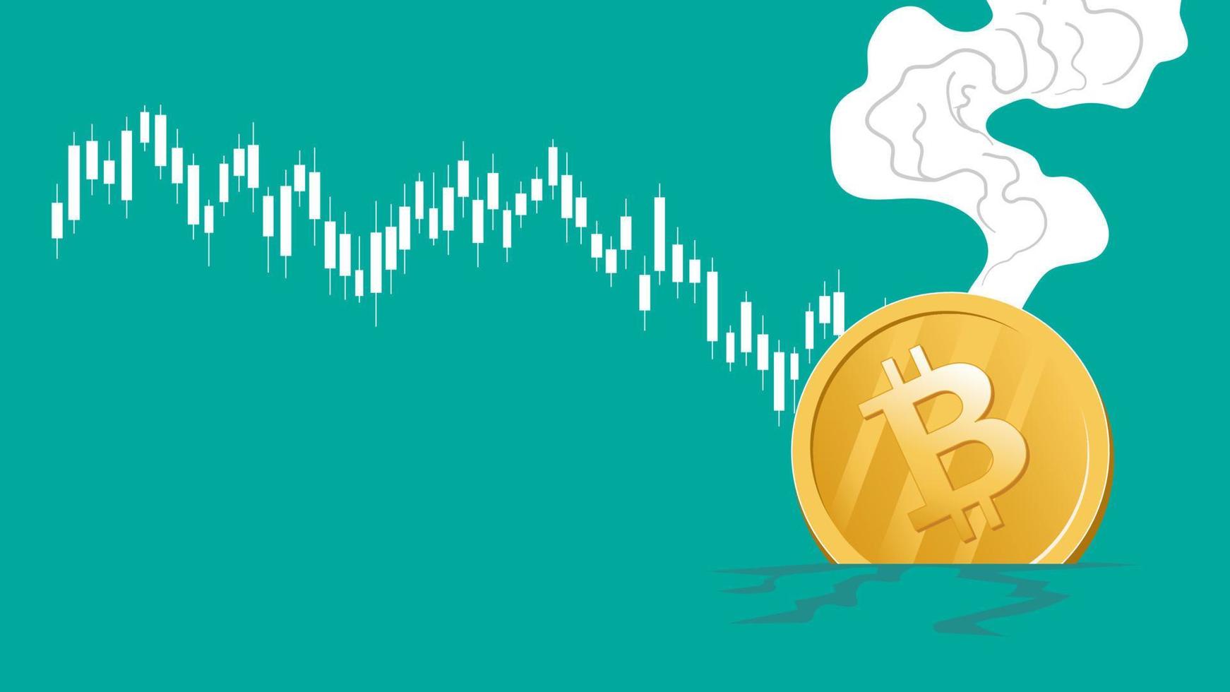 le prix du bitcoin tombe à un niveau historiquement bas. conception de crash bitcoin. le prix du bitcoin baisse. modèle d'illustration vectorielle vecteur