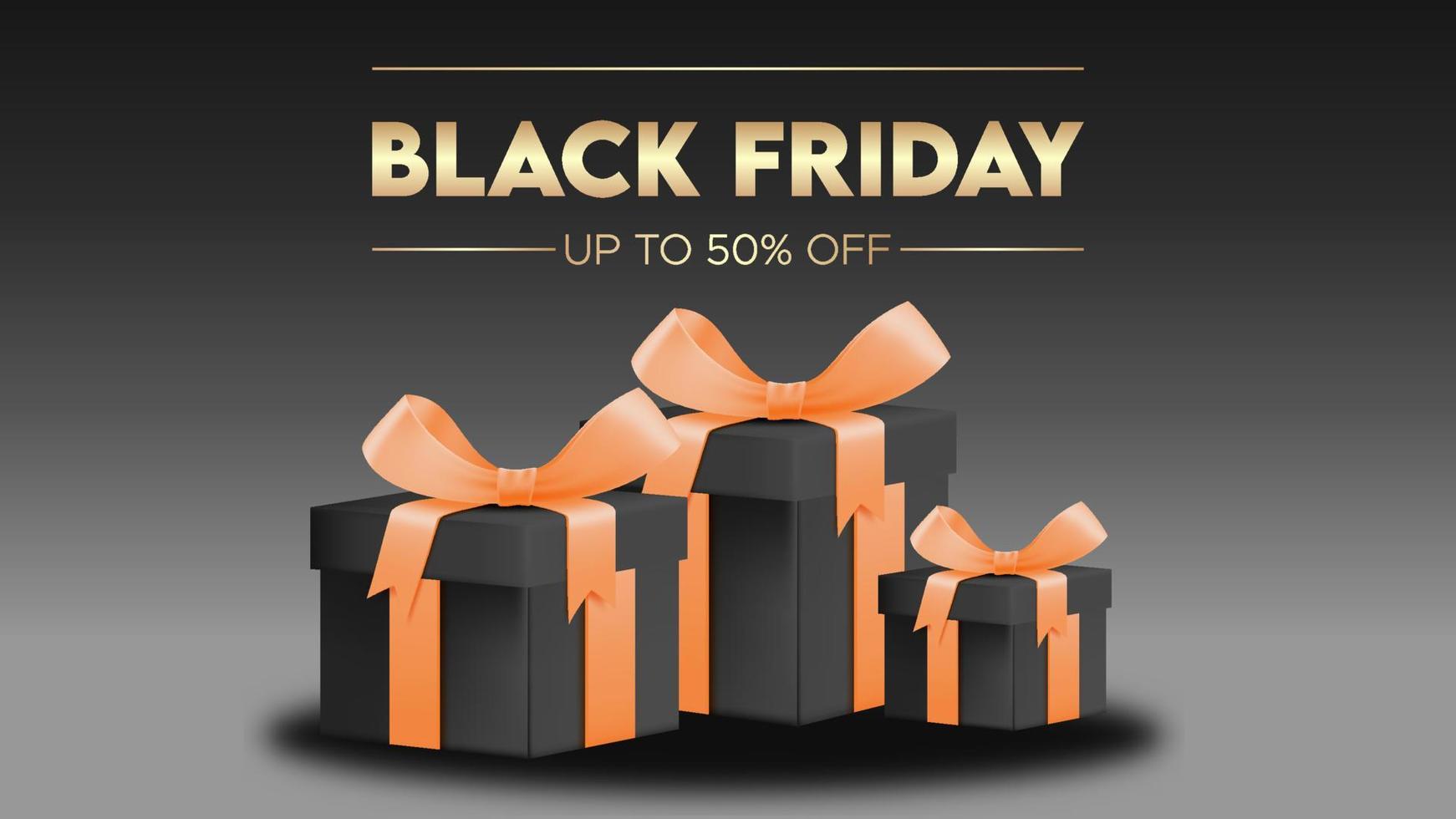 illustration vectorielle de vente vendredi noir avec publicité de bannière cadeau boîte, concept d'événement shopping. modèle de titre ou de site Web. vecteur