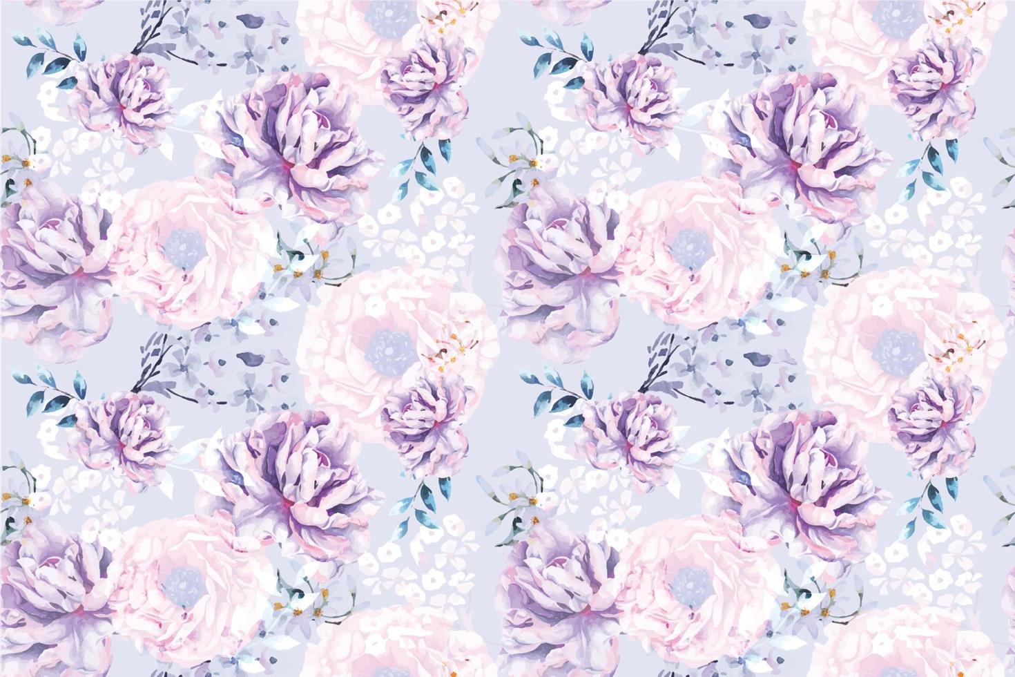 motif harmonieux de fleurs roses et épanouies peintes à l'aquarelle sur fond violet. conçu pour le tissu luxueux et le papier peint, style vintage. motif floral botanique dessiné à la main. vecteur