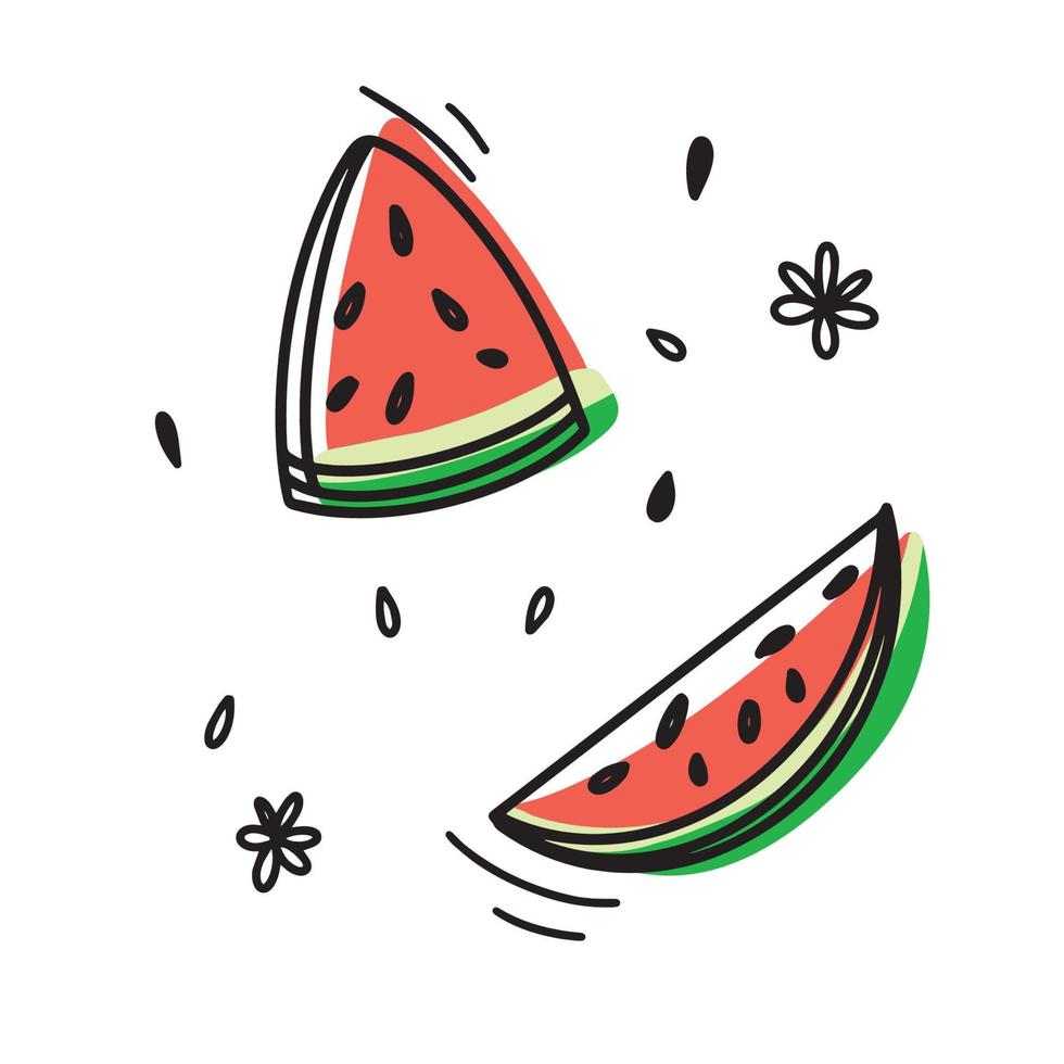 icône de melon d'eau en tranches, doodle et illustration vectorielle vecteur