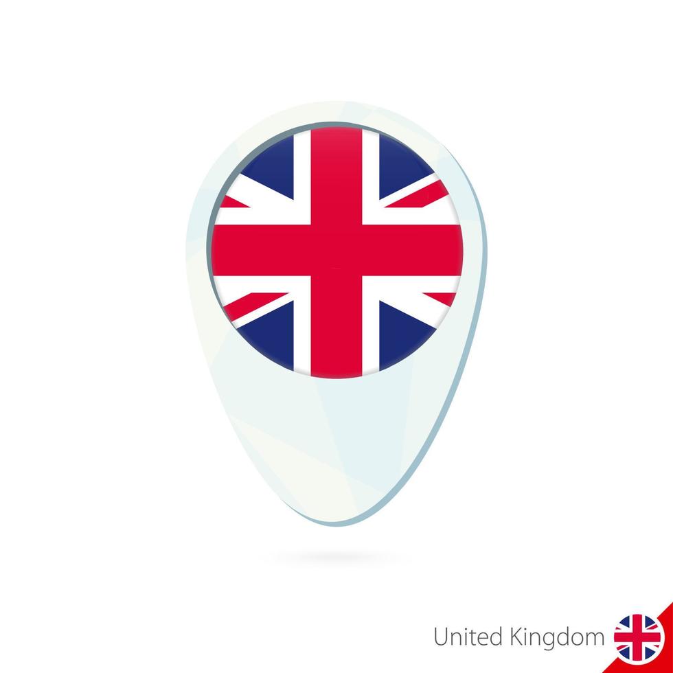 icône de broche de carte de localisation du drapeau du royaume-uni sur fond blanc. vecteur