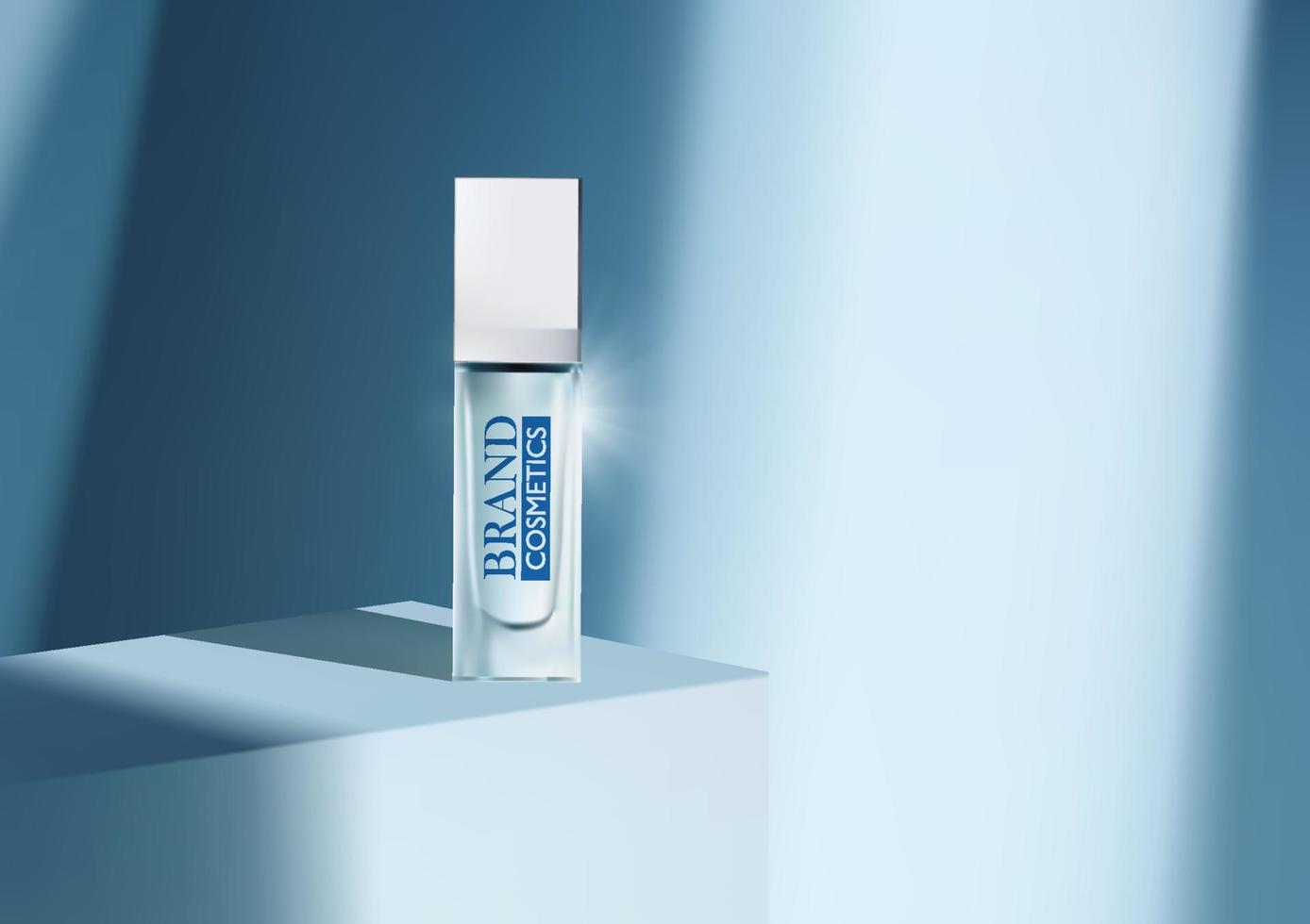 cosmétique de produit de luxe sur scène avec podium blanc sur fond bleu. présentation du produit, maquette, présentation de produits cosmétiques vecteur