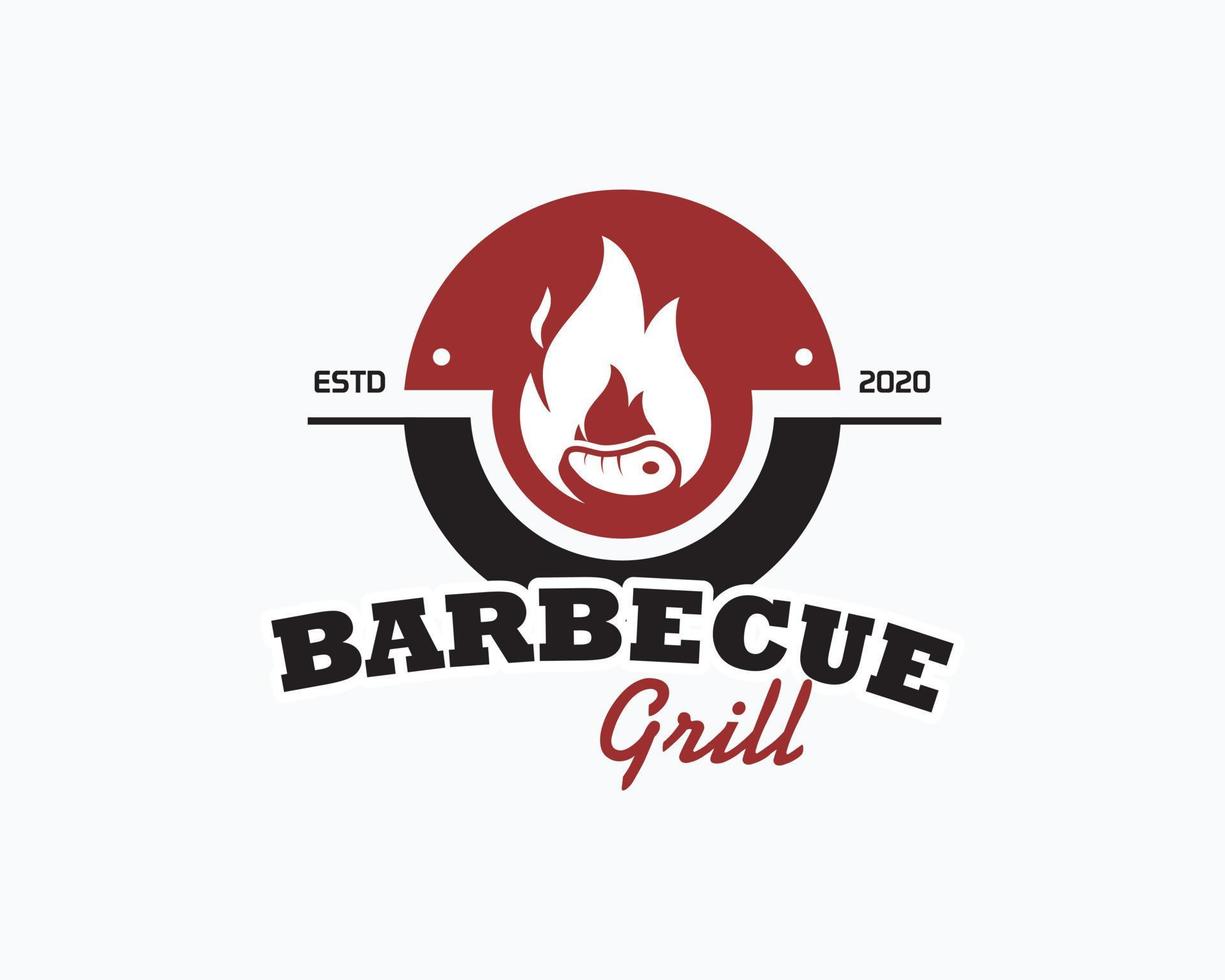 restaurant barbecue - logo icône de barbecue, grill et bar avec feu, fourchette à grill et spatule. modèle de logo de barbecue. illustration vectorielle vecteur