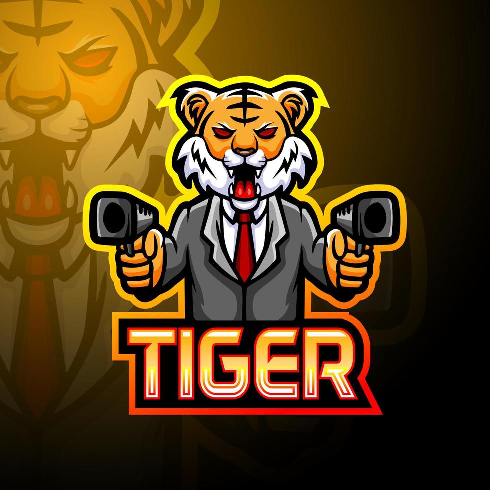 conception de mascotte de logo esport pistolet tigre vecteur