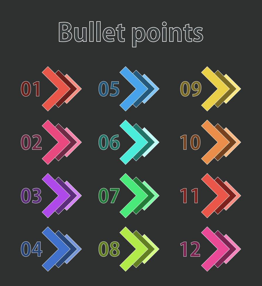 flèches colorées de points de balle, nombres de 1 à 12. infographie. conception de vecteur. vecteur