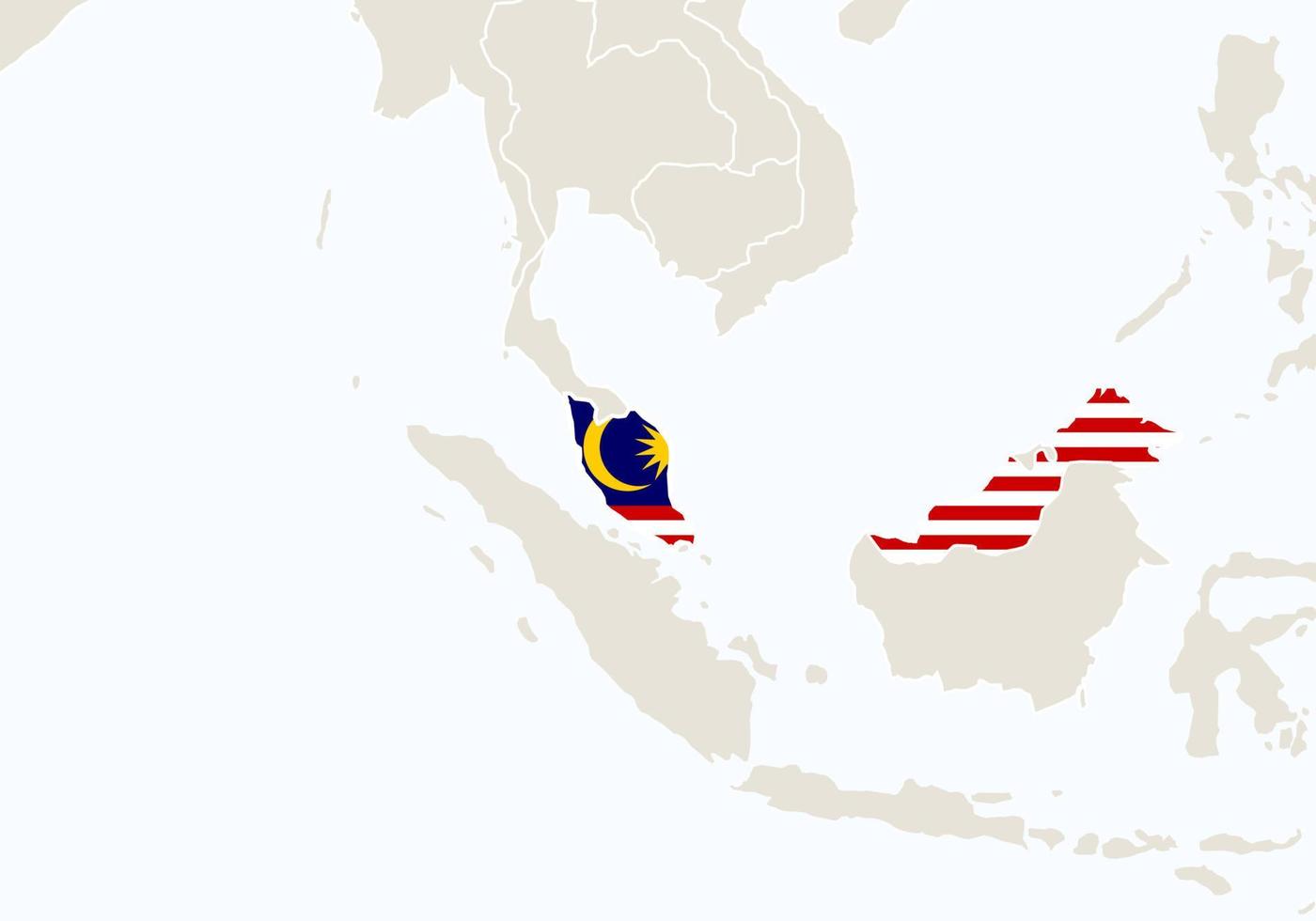 asie avec carte de la malaisie en surbrillance. vecteur
