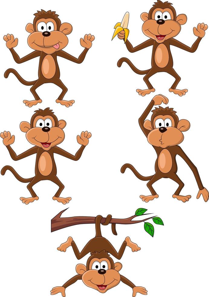ensemble de collection de singe heureux dessin animé vecteur