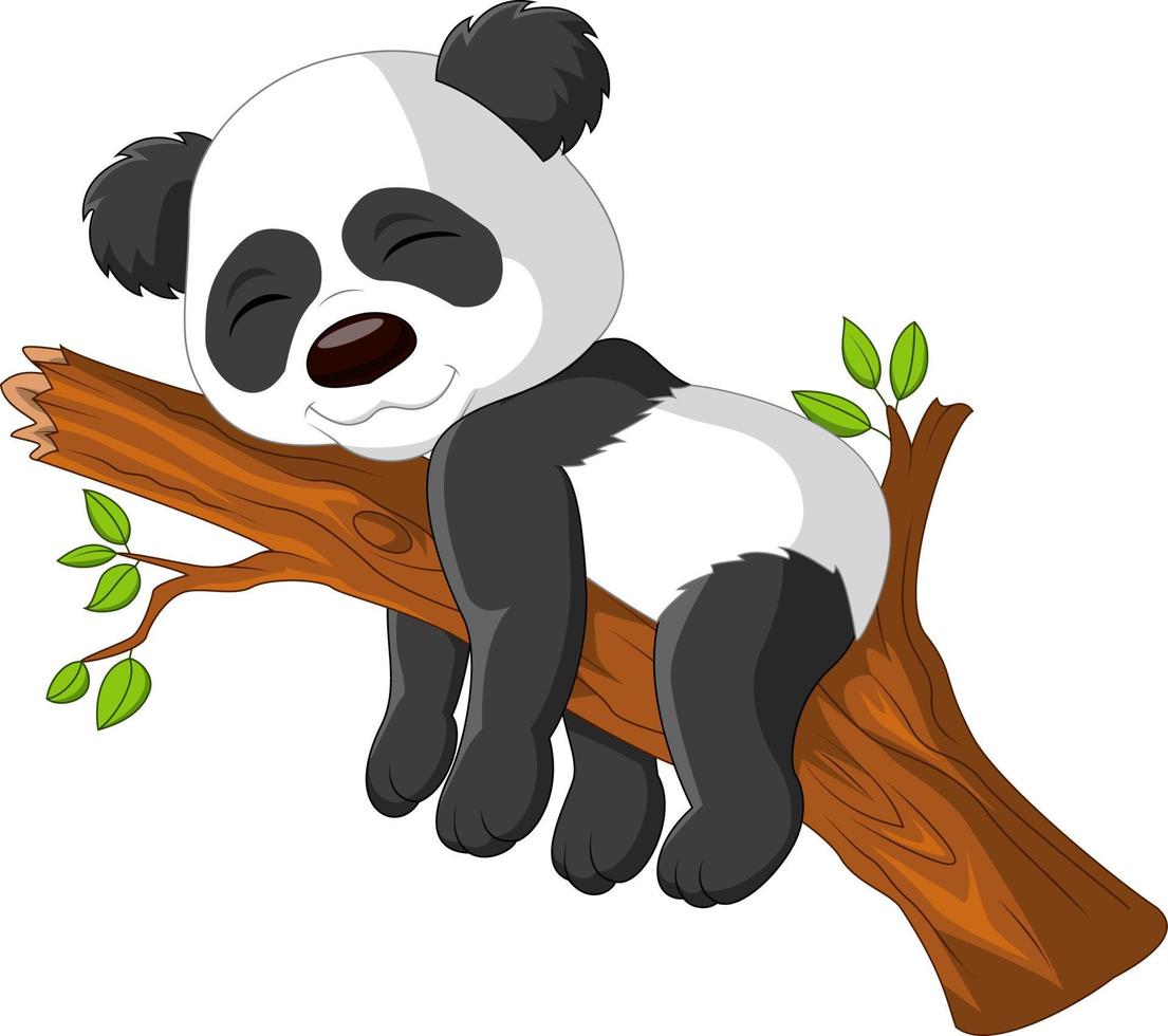 panda de dessin animé dormant sur un arbre vecteur