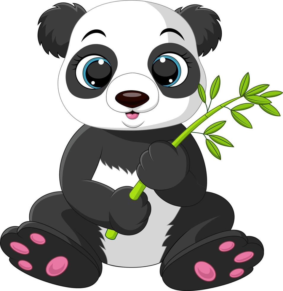 dessin animé mignon de panda mangeant du bambou vecteur