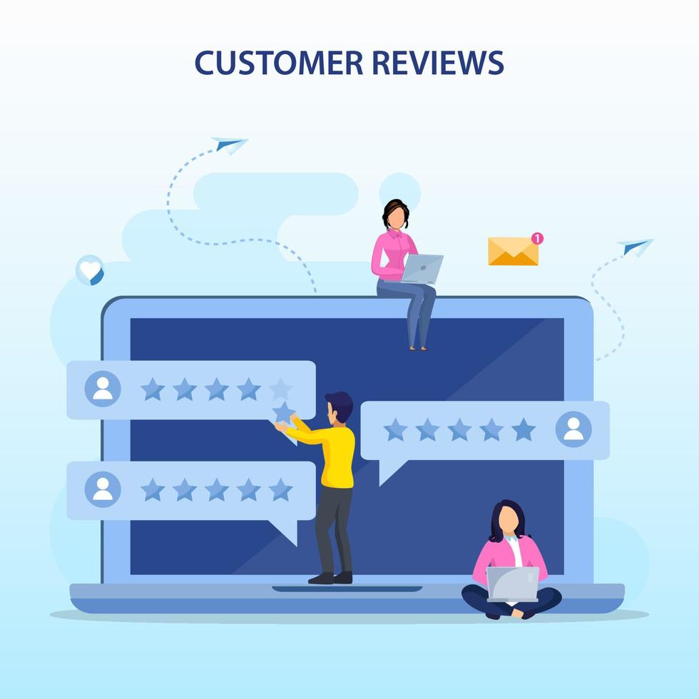 concept de commentaires des clients. avis en ligne, expérience ou commentaires, classement par étoiles, vecteur de notifications