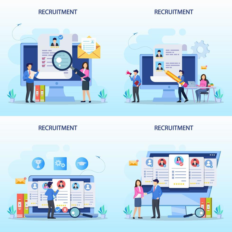 concept d'embauche et de recrutement. entretien d'embauche, illustration vectorielle d'agence de recrutement. vecteur