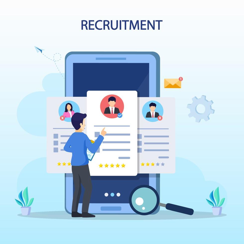 concept d'embauche et de recrutement. entretien d'embauche, illustration vectorielle d'agence de recrutement. vecteur