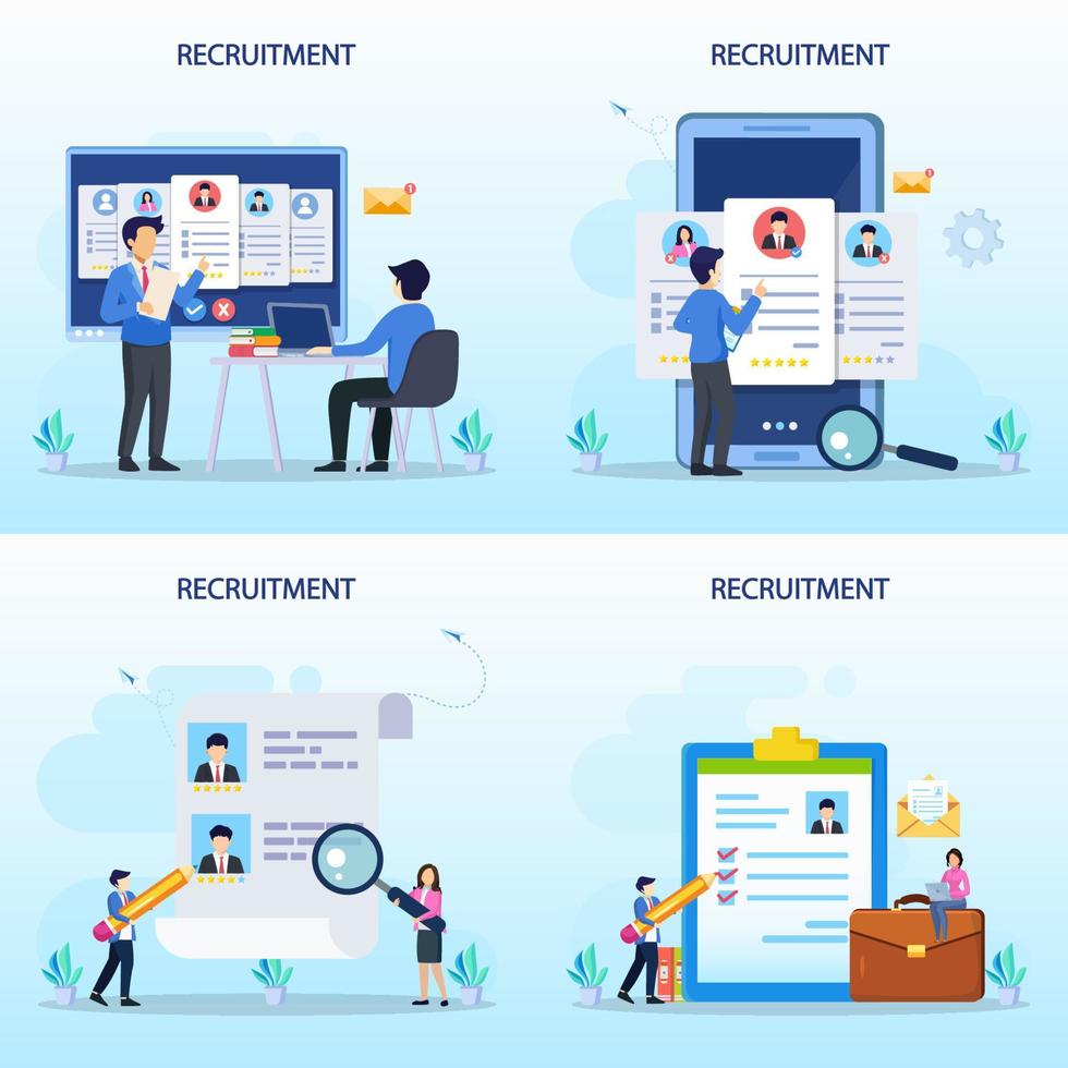 concept d'embauche et de recrutement. entretien d'embauche, illustration vectorielle d'agence de recrutement. vecteur