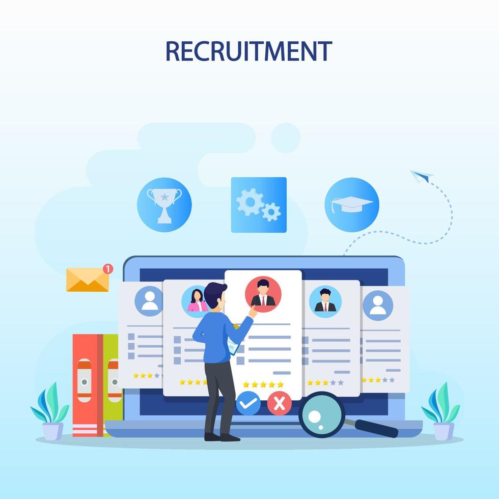 concept d'embauche et de recrutement. entretien d'embauche, illustration vectorielle d'agence de recrutement. vecteur