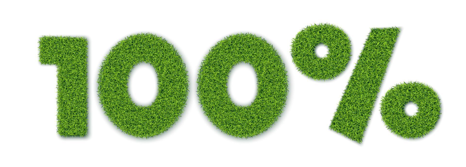 Formes à 100 % avec texture d'herbe de jardin. vente saisonnière. bannière pour la publicité. Style réaliste 3D. isolé sur fond blanc. vecteur. vecteur