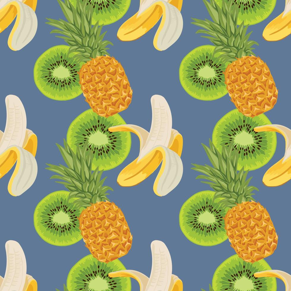 conception de modèle sans couture banane ananas et kiwi vecteur