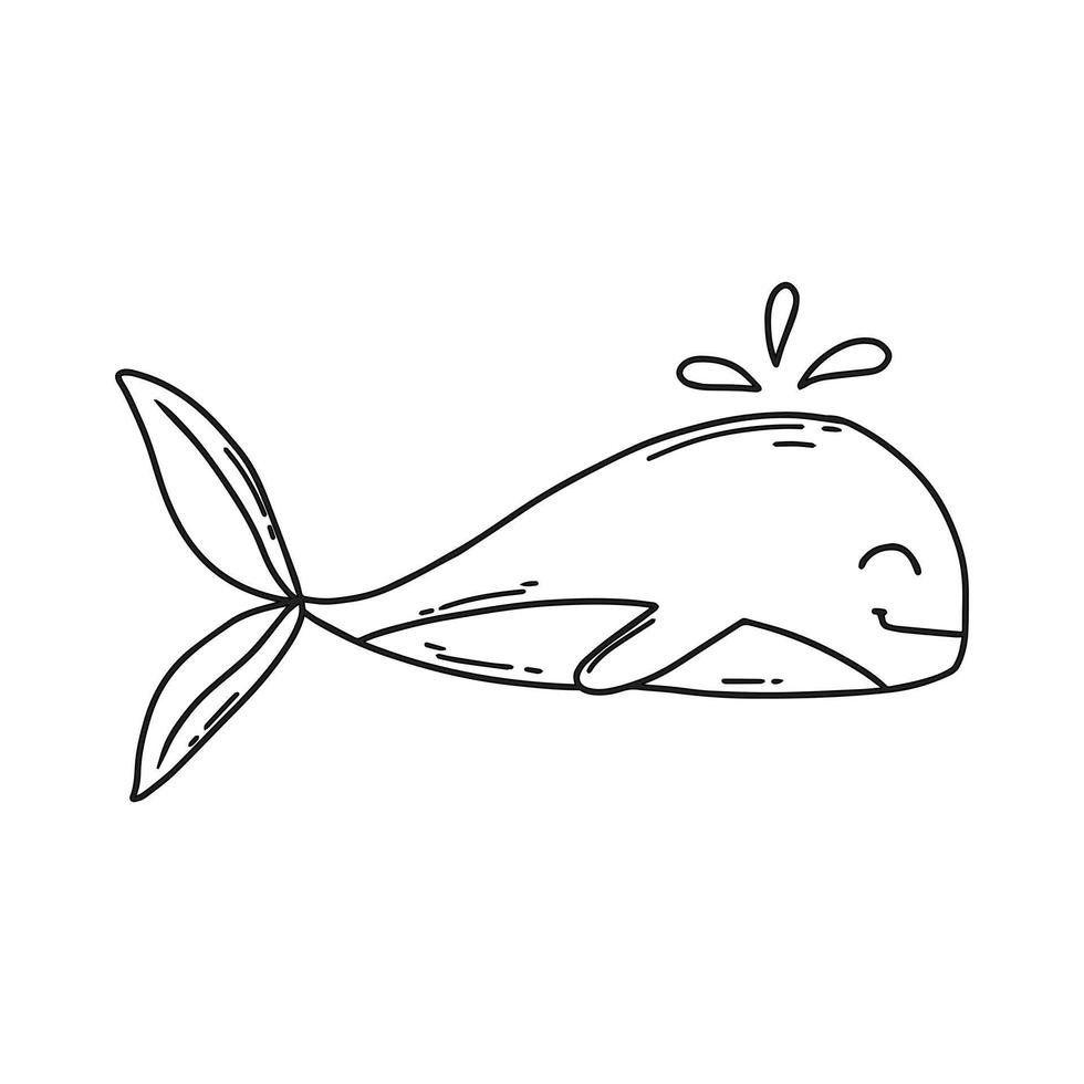 baleine mignonne dans un style doodle. baleine de ligne bébé .illustration vectorielle. vecteur